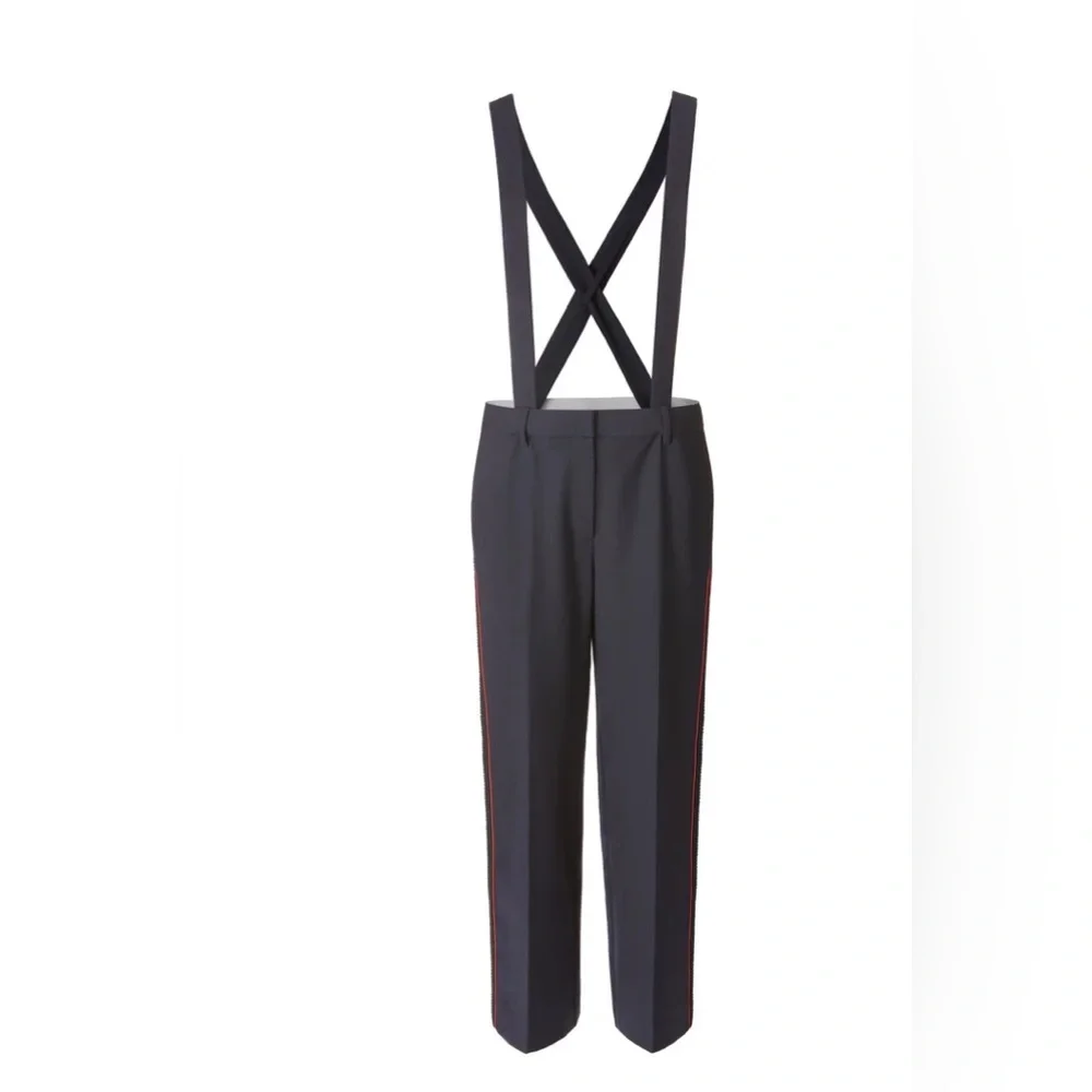Olivia Palermo + Chelsea28 nave red ribbon Suspender Pants women’s size 14 $149 - Picture 2 of 8